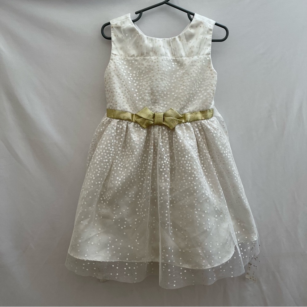 Jona Michelle sleeveless girls 4T white gold tulle dress.